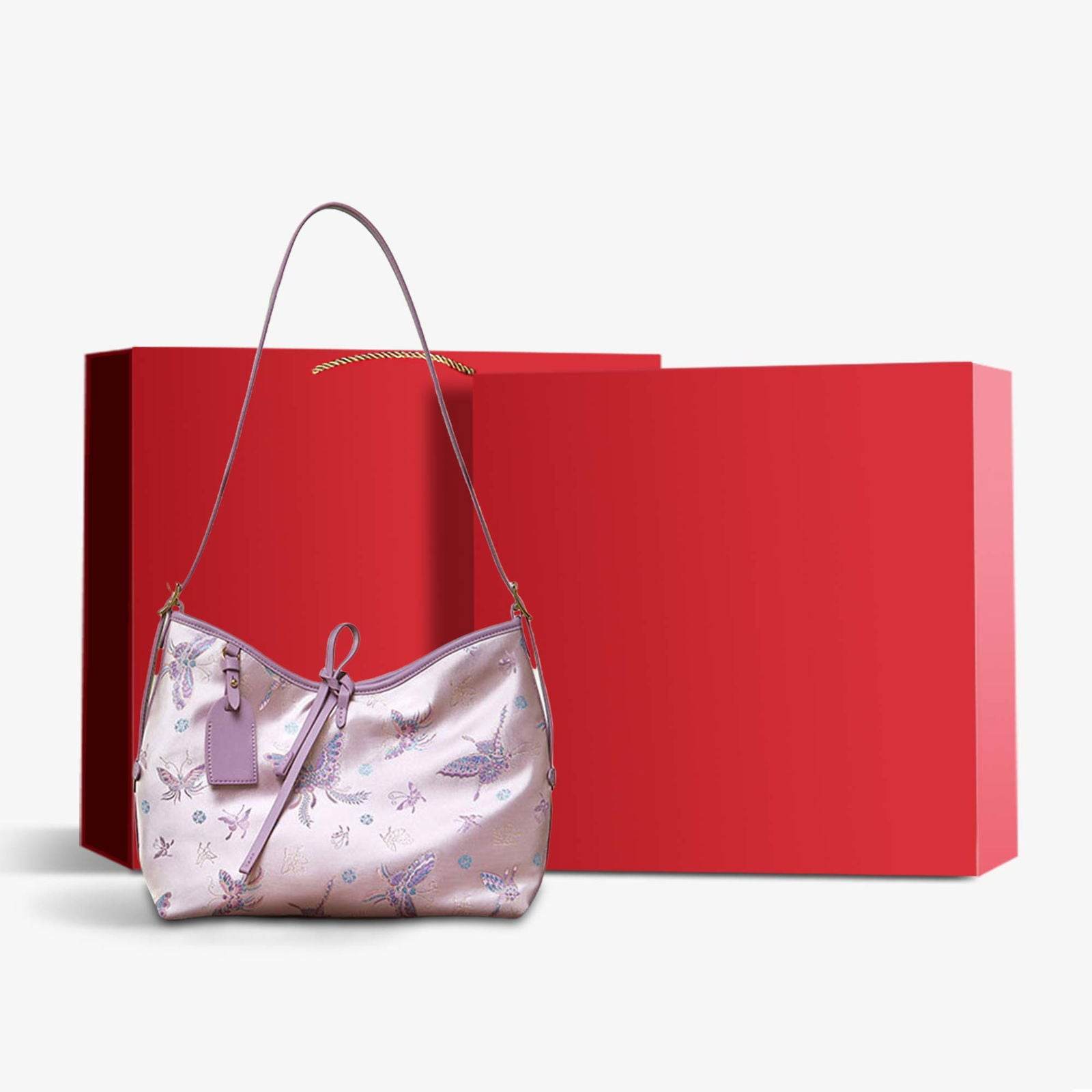Handcraft Brocade Jacquard Purple Large-Capacity Chinoiserie Tote Bag - SinoCultural