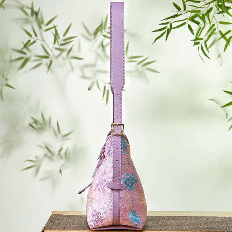 Handcraft Brocade Jacquard Purple"Tuanhua”Chinoiserie Royal Tote Bag - SinoCultural