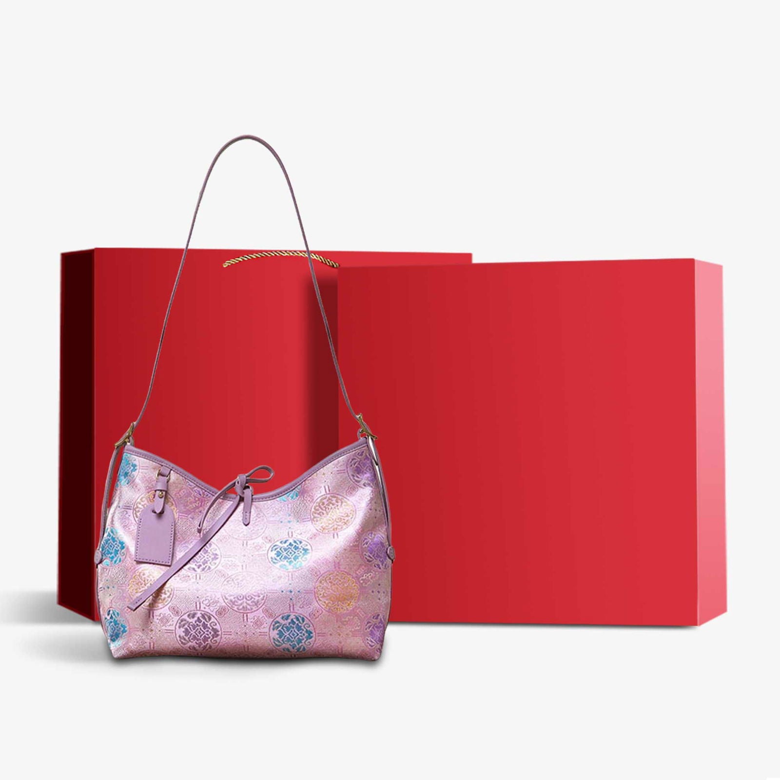 Handcraft Brocade Jacquard Purple"Tuanhua”Chinoiserie Royal Tote Bag - SinoCultural