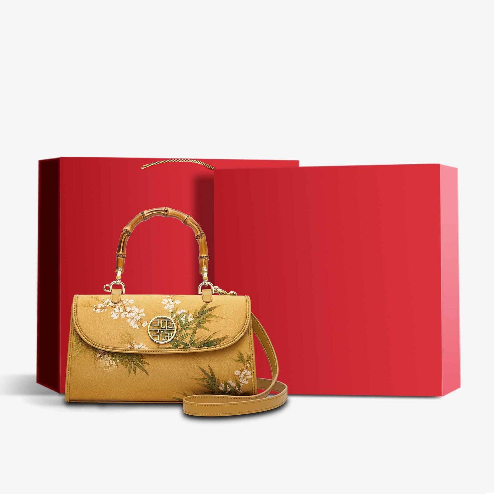 Chinese Painting Xiangyunsha Silk Bamboo Handle Barrel Handbag - SinoCultural -- P170079