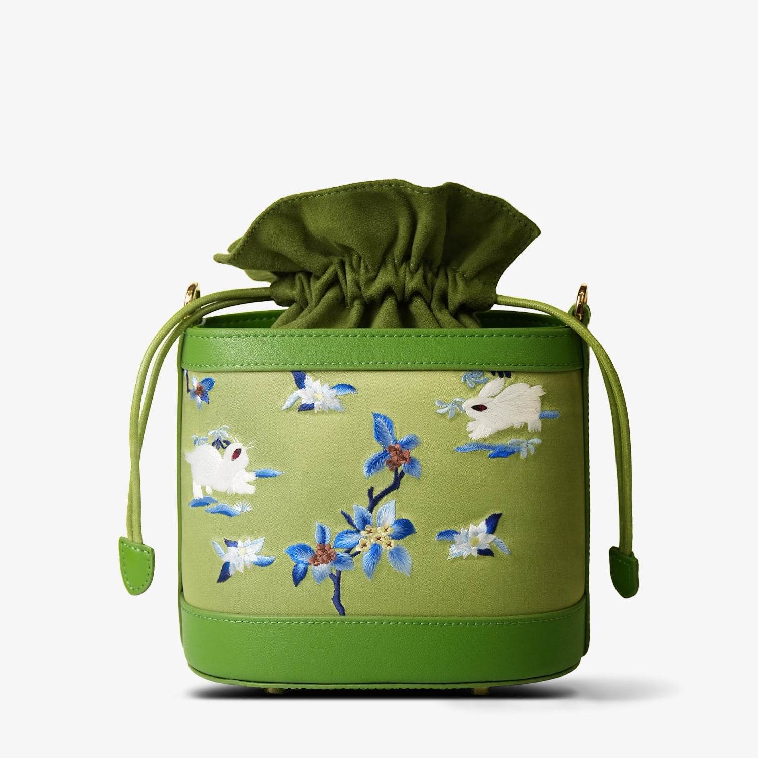 Handcrafted Embroidered Silk Osmanthus Green Bucket Bag - SinoCultural -- BXL06WCS208A01