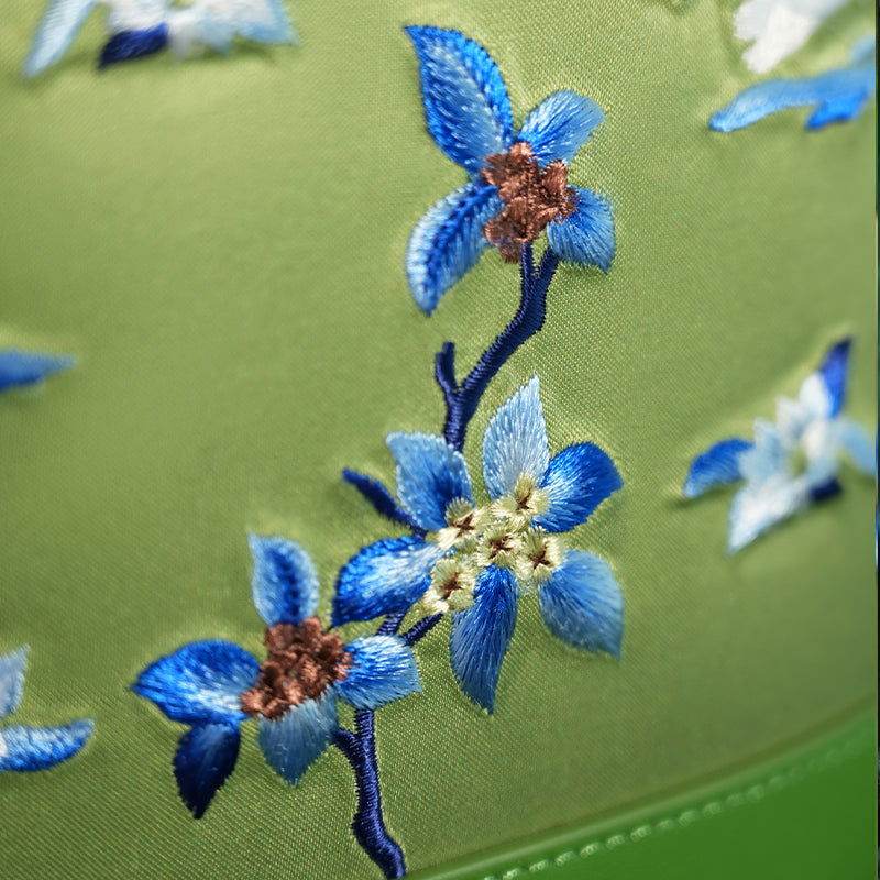 Handcrafted Embroidered Silk Osmanthus Green Bucket Bag - SinoCultural -- BXL06WCS208A01