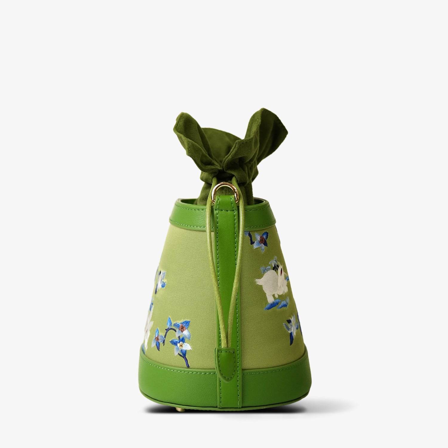 Handcrafted Embroidered Silk Osmanthus Green Bucket Bag - SinoCultural -- BXL06WCS208A01