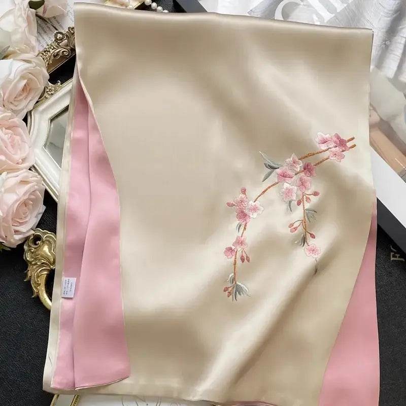 Handcrafted Embroidery Silk Scarf Luxurious 16 Momme Design 155x35cm - SinoCultural -- HYFSJ001-2