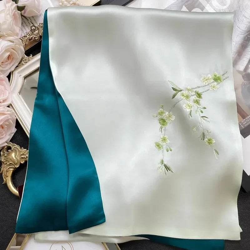 Handcrafted Embroidery Silk Scarf Luxurious 16 Momme Design 155x35cm - SinoCultural -- HYFSJ001-2