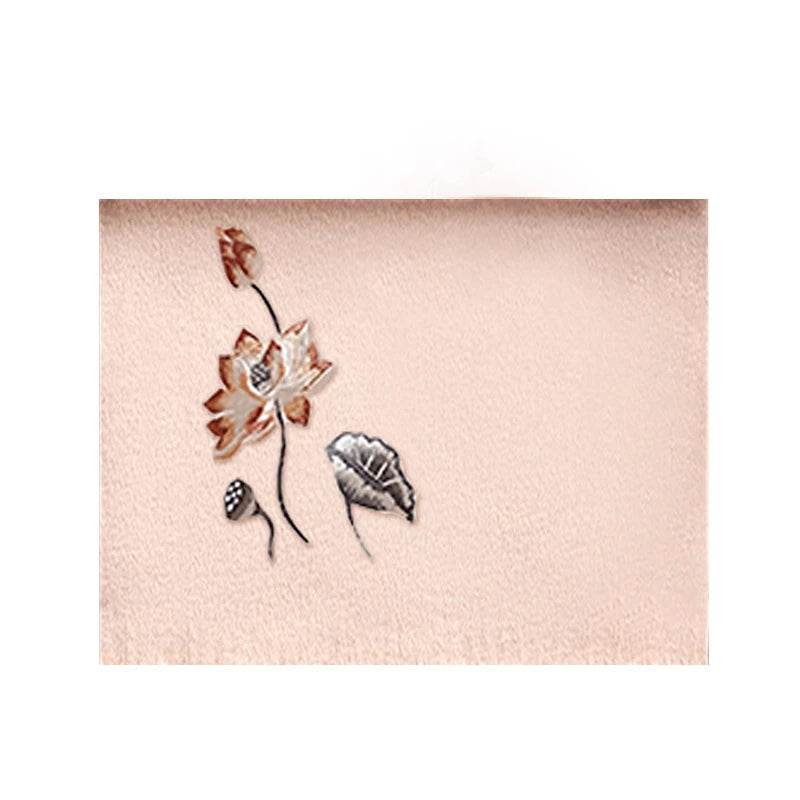 Handcrafted Embroidery Premium 100% Wool Scarf Shawl Lotus 180x30cm - SinoCultural -- LS065