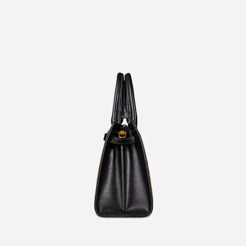 Handmade Xiangyunsha Silk Black Leather Kelly Bag Chinese Painting - SinoCultural -- W4188-2