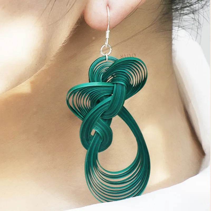 Handmade Green Dangle Earrings - Chinoiserie Bamboo Hoop Gift - SinoCultural -- ZBXK-A1-0240 -