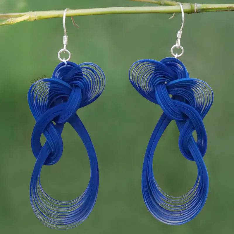 Handmade Klein Blue Dangle Earrings - Chinoiserie Bamboo Hoop Gift - SinoCultural -- ZBXK-A1-0240 -
