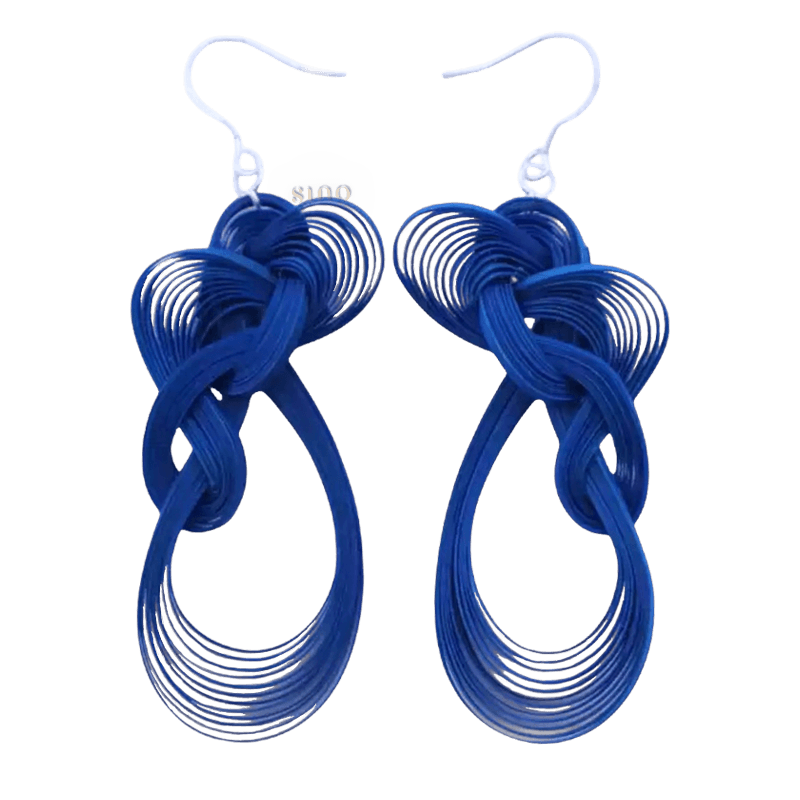 Handmade Klein Blue Dangle Earrings - Chinoiserie Bamboo Hoop Gift - SinoCultural -- ZBXK-A1-0240