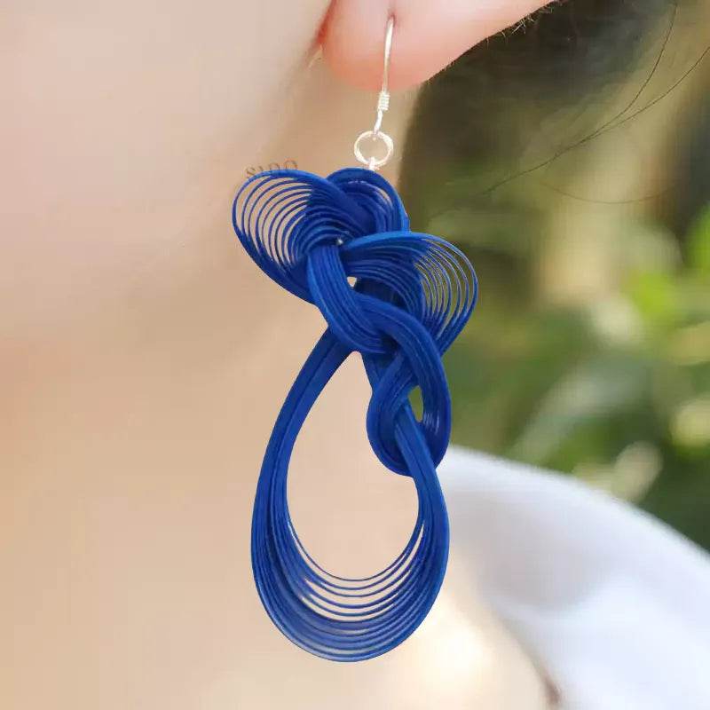 Handmade Klein Blue Dangle Earrings - Chinoiserie Bamboo Hoop Gift - SinoCultural -- ZBXK-A1-0240 -