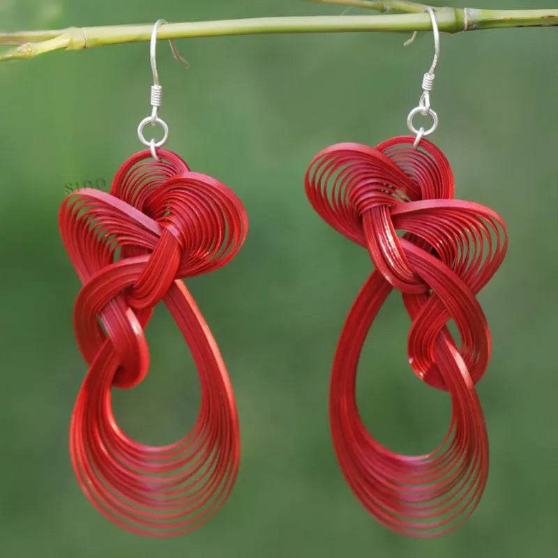 Handmade Red Earrings - Chinoiserie Bamboo Hoop Gift - SinoCultural -- ZBXK-A1-0240 -