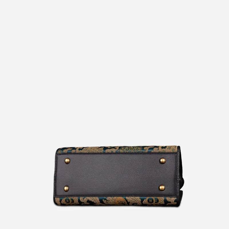 Handmade Song Brocade Chinoiserie Leather Kelly Bag Twining Flowers - SinoCultural -- W4188-1
