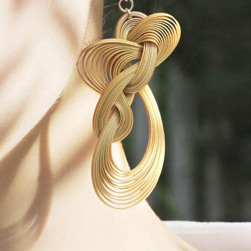 Handmade beige Dangle Earrings - Chinoiserie Bamboo Hoop Gift - SinoCultural -- ZBXK-A1-0240 -