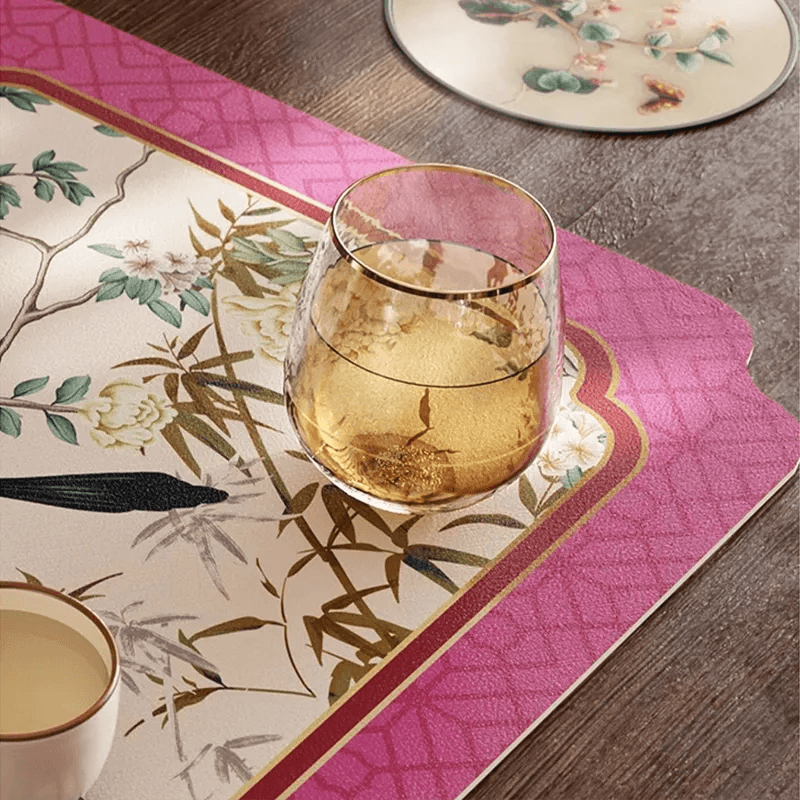 Chinoiserie Retro Pink Floral Bird Kitchen Drain Mat - SinoCultural -- TM065A3040