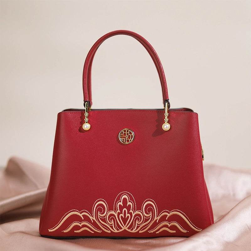 Embroidery Genuine Leather Elegant Crossbody Bag - SinoCultural -- SC1753-A4 -