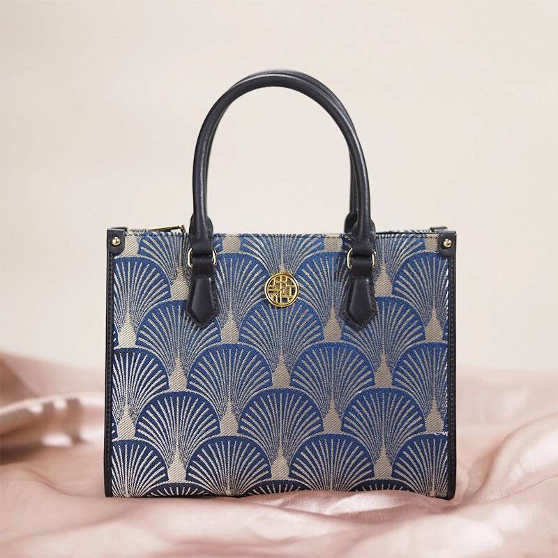 Embroidery Leather Elegant Commute Crossbody Tote Bag - SinoCultural -- SC1752-A2 -