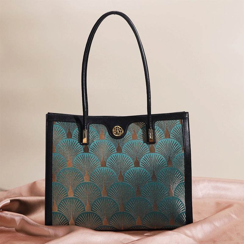 Embroidery Leather Elegant Single Shoulder Tote Bag with a Pocket - SinoCultural -- SC1750-A3 -