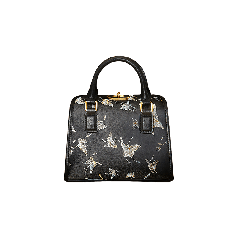 Brocade Boston Black Bag Butterfly Designer Women Handbag - SinoCultural -- JD170615-1