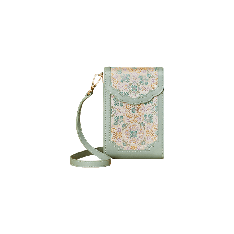 Brocade Jacquard Leather Bag Intricate Phone Chinese Wallet - SinoCultural -- JD240043-1 -