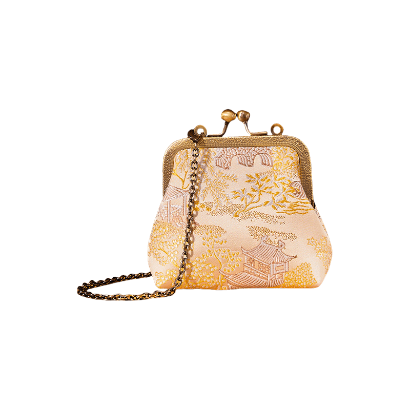 Jacquard Brocade Retro Gold Mini Coin Purse Wallet - SinoCultural -- JD570602Y