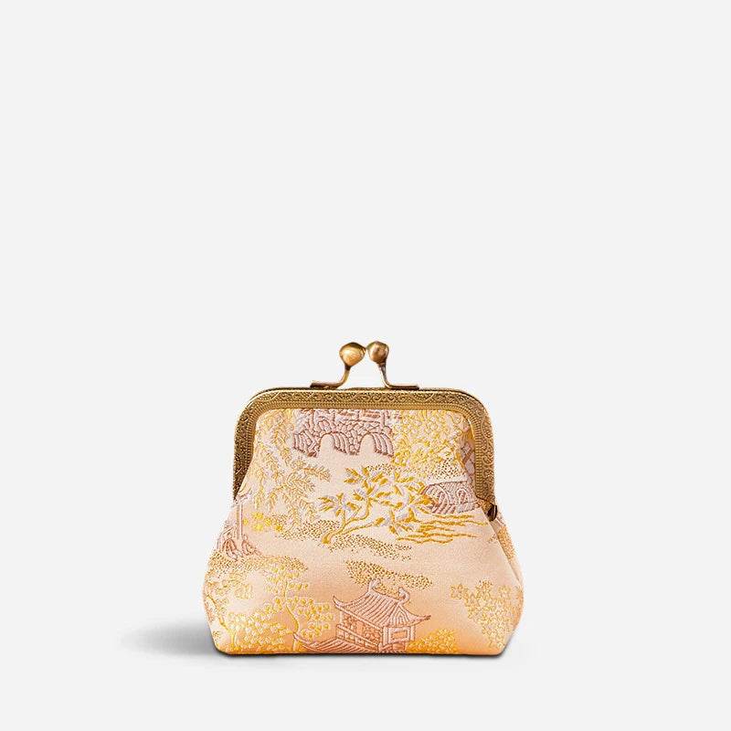 Jacquard Brocade Retro Gold Mini Coin Purse Wallet - SinoCultural -- JD570602Y