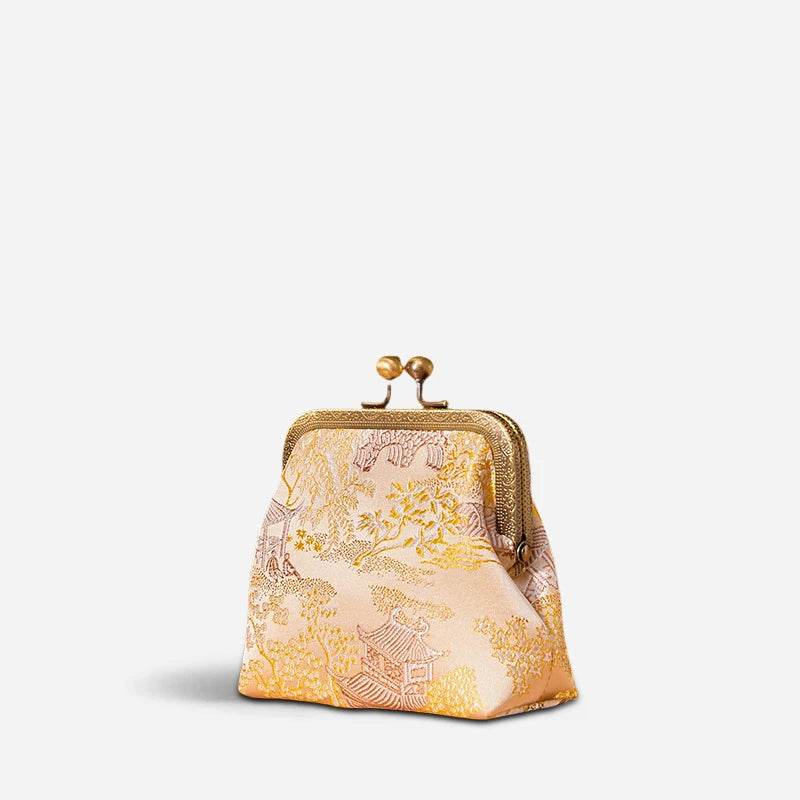 Jacquard Brocade Retro Gold Mini Coin Purse Wallet - SinoCultural -- JD570602Y