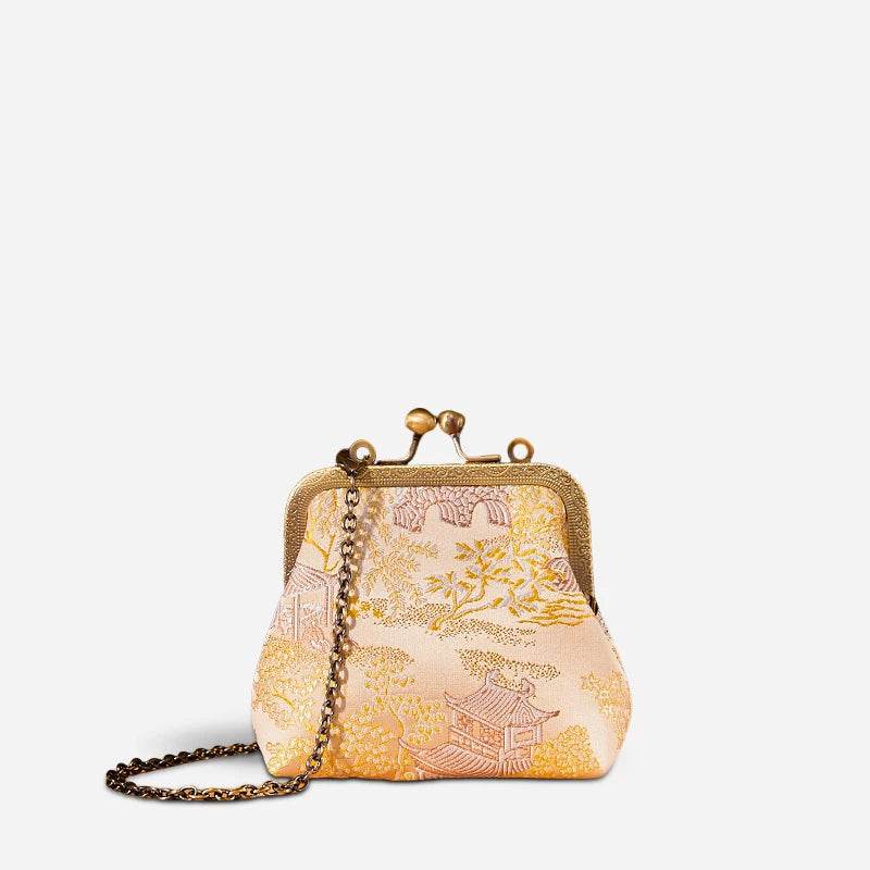 Jacquard Brocade Retro Gold Mini Coin Purse Wallet - SinoCultural -- JD570602Y