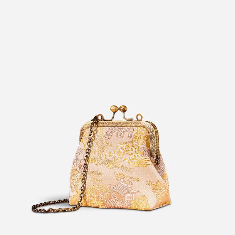 Jacquard Brocade Retro Gold Mini Coin Purse Wallet - SinoCultural -- JD570602Y