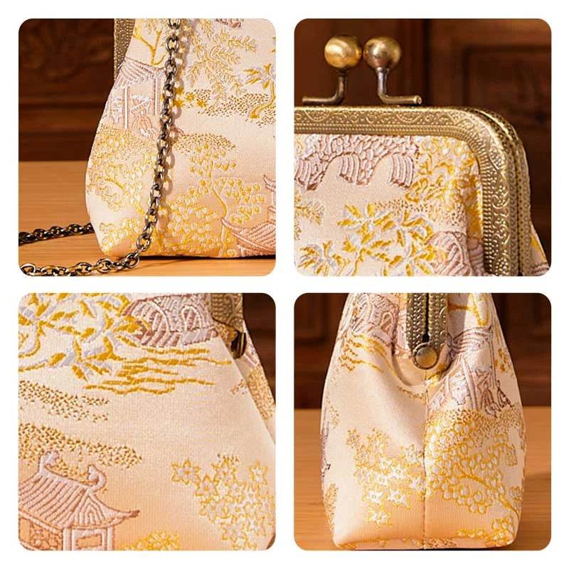 Jacquard Brocade Retro Gold Mini Coin Purse Wallet - SinoCultural -- JD570602Y