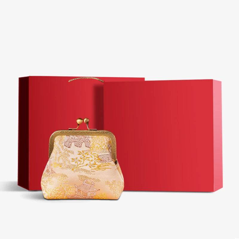 Jacquard Brocade Retro Gold Mini Coin Purse Wallet - SinoCultural -- JD570602Y