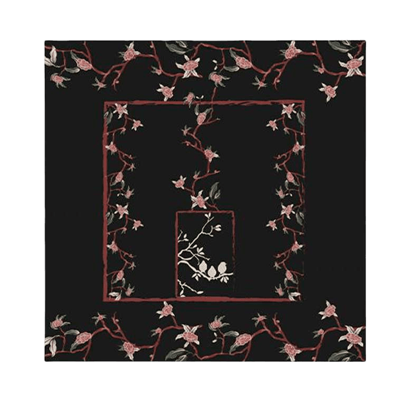 Luxurious Elegant Vintage Black Floral Silk Square Scarf 87 x 87 cm - SinoCultural -- LS035