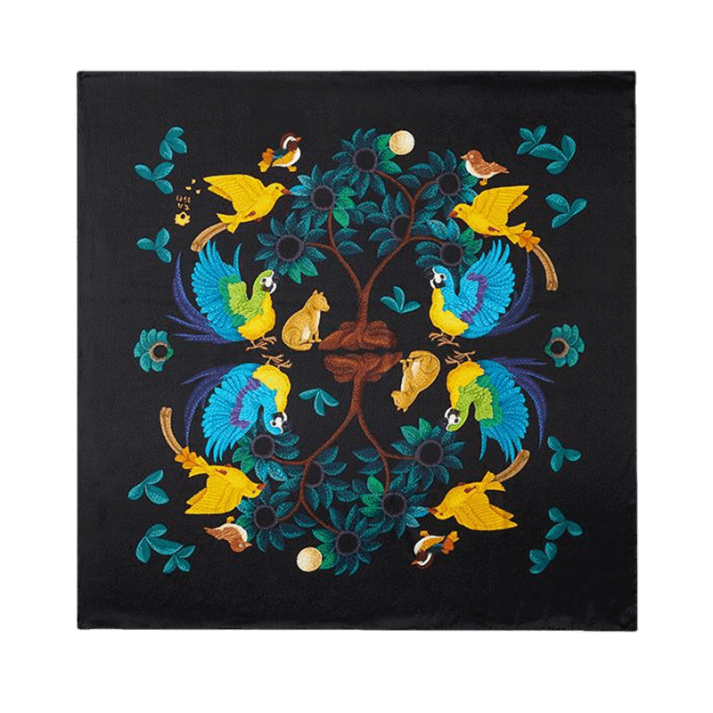 16 Momme Silk Luxury Square Silk Scarf Floral and Avian Design 87x87cm - SinoCultural -- LS041