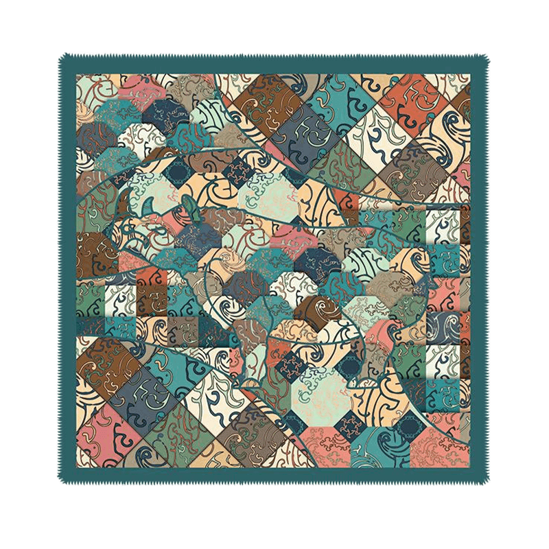 Vintage Silk and Wool Scarf Cloud Pattern 87x87cm & 100x100cm - SinoCultural -- LS058-2
