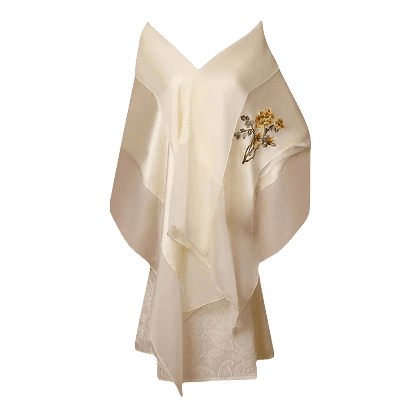 Handcrafted Su Embroidery 16 Momme Silk Scarf Shawl 190x65cm - SinoCultural -- LS062-2 -