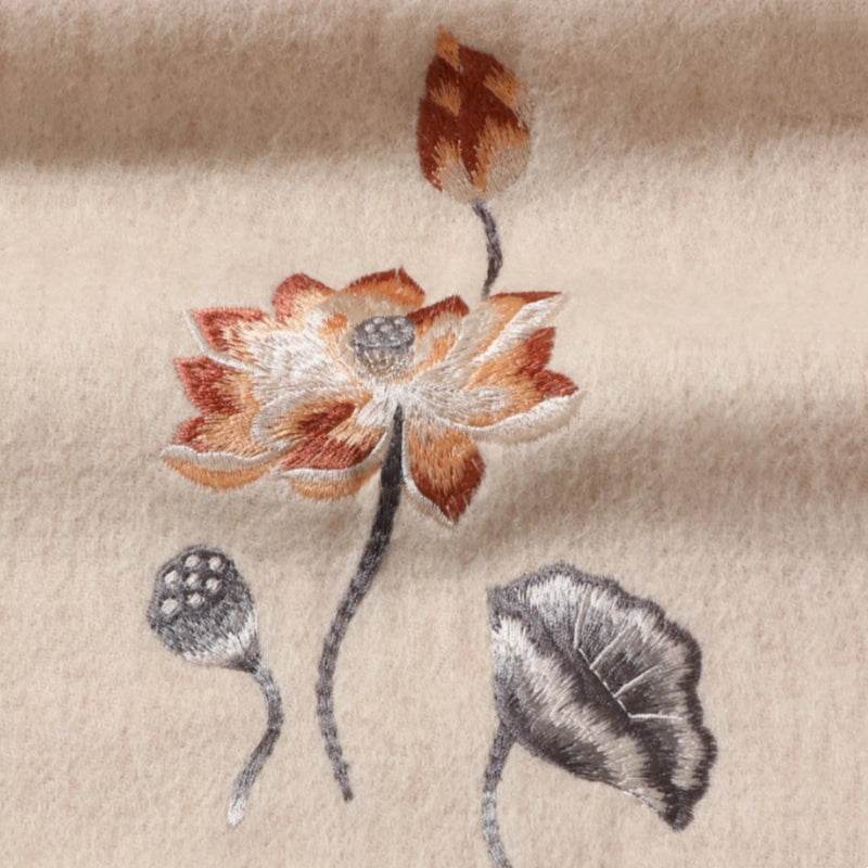Handcrafted Embroidery Premium 100% Wool Scarf Shawl Lotus 180x30cm - SinoCultural -- LS065