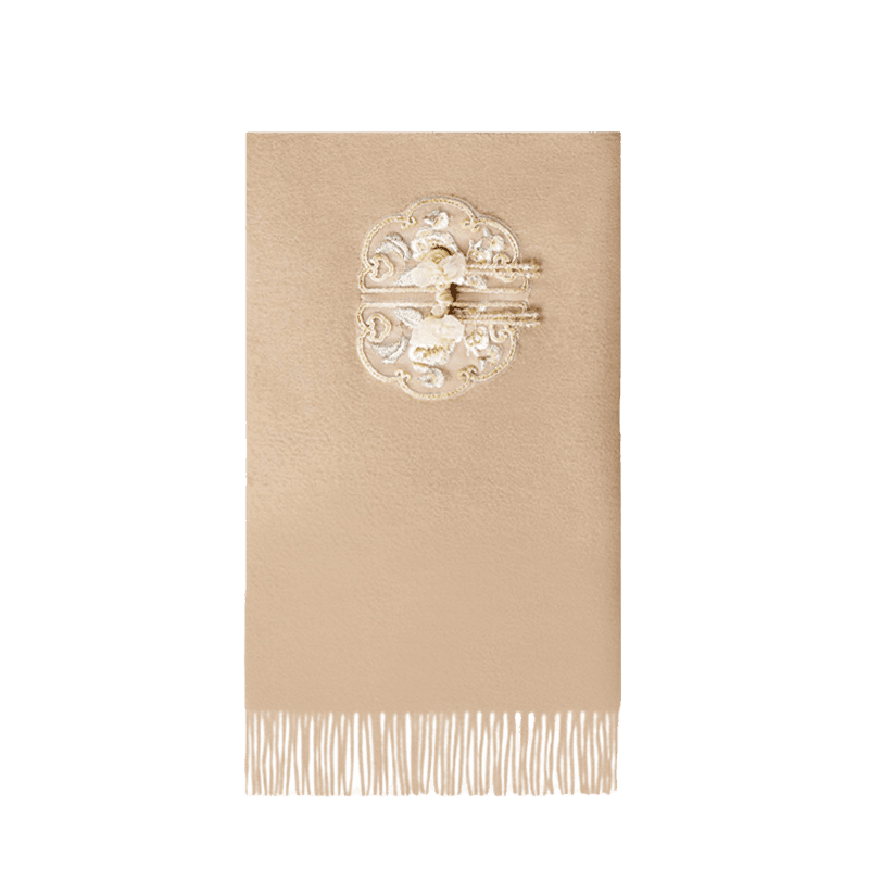 Handcrafted Embroidery Premium 100% Wool Scarf Shawl Beaded Fringe 180x30cm - SinoCultural -- LS066 -