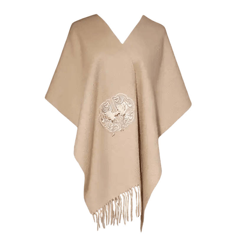 Handcrafted Embroidery Premium 100% Wool Scarf Shawl Beaded Fringe 180x30cm - SinoCultural -- LS066 -