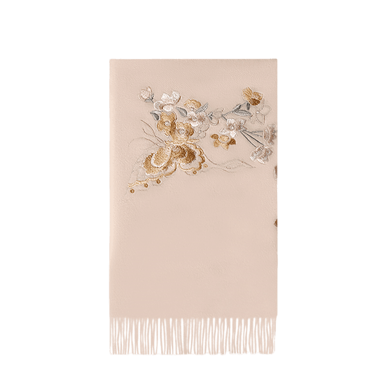 Handcrafted Su Embroidery Luxurious 100% Wool Cashmere Scarf 180x30cm - SinoCultural -- LS068