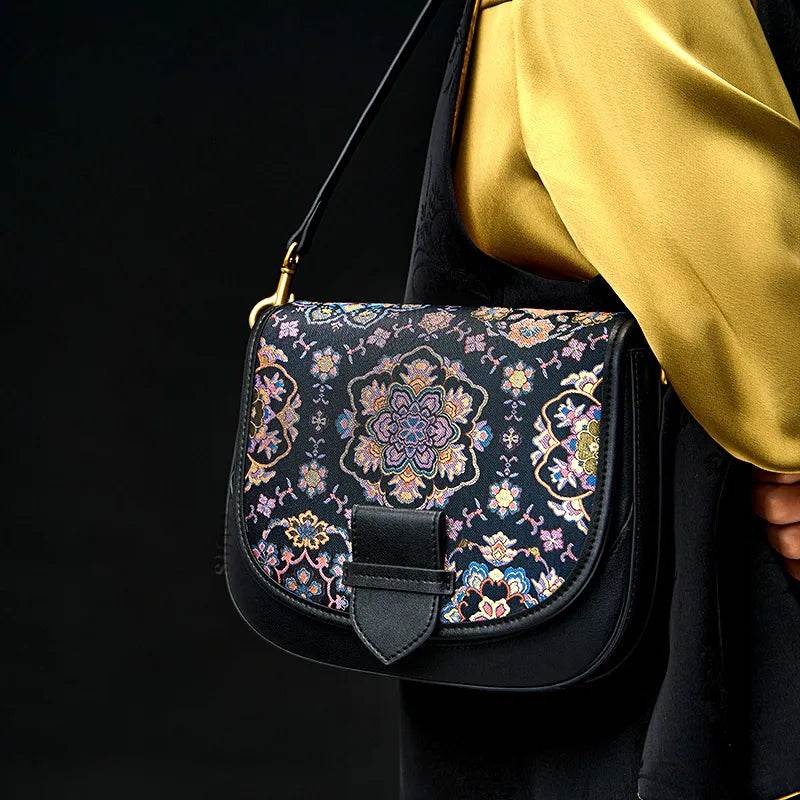 Song Brocade Silk Messenger Bag – Baoxiang Leather Crossbody - SinoCultural -- FJ220678-2 -