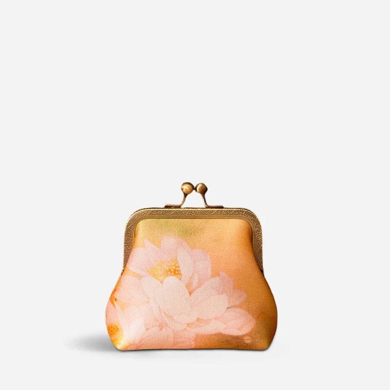 Mulberry Silk Retro Gold Mini Coin Purse Wallet Lotus - SinoCultural -- LD570602G