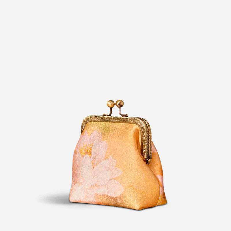Mulberry Silk Retro Gold Mini Coin Purse Wallet Lotus - SinoCultural -- LD570602G -