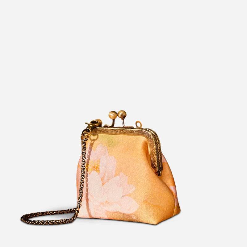 Mulberry Silk Retro Gold Mini Coin Purse Wallet Lotus - SinoCultural -- LD570602G -