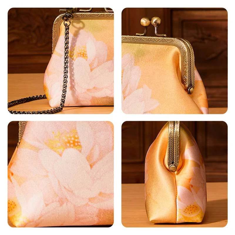 Mulberry Silk Retro Gold Mini Coin Purse Wallet Lotus - SinoCultural -- LD570602G -