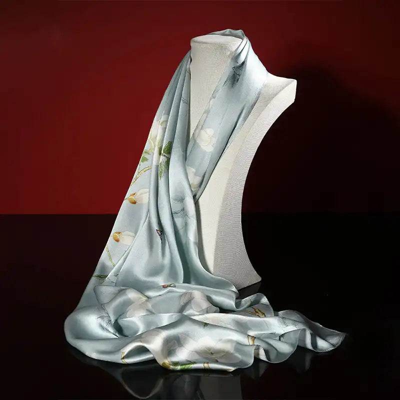 100% Mulberry Silk Luxurious Shawl Scarf with Vibrant Print 170x53cm - SinoCultural -- LS063