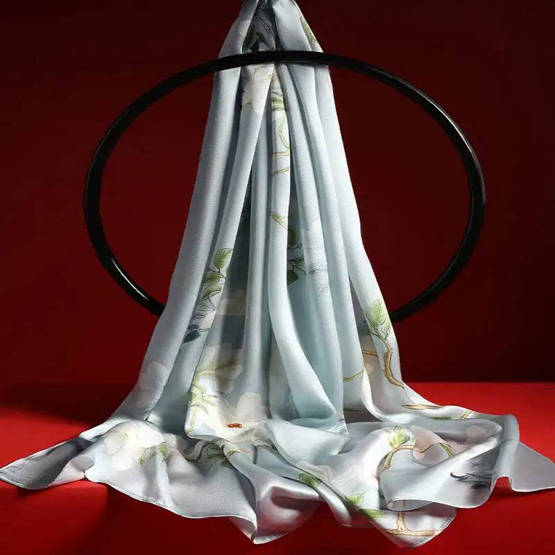 100% Mulberry Silk Luxurious Shawl Scarf with Vibrant Print 170x53cm - SinoCultural -- LS063