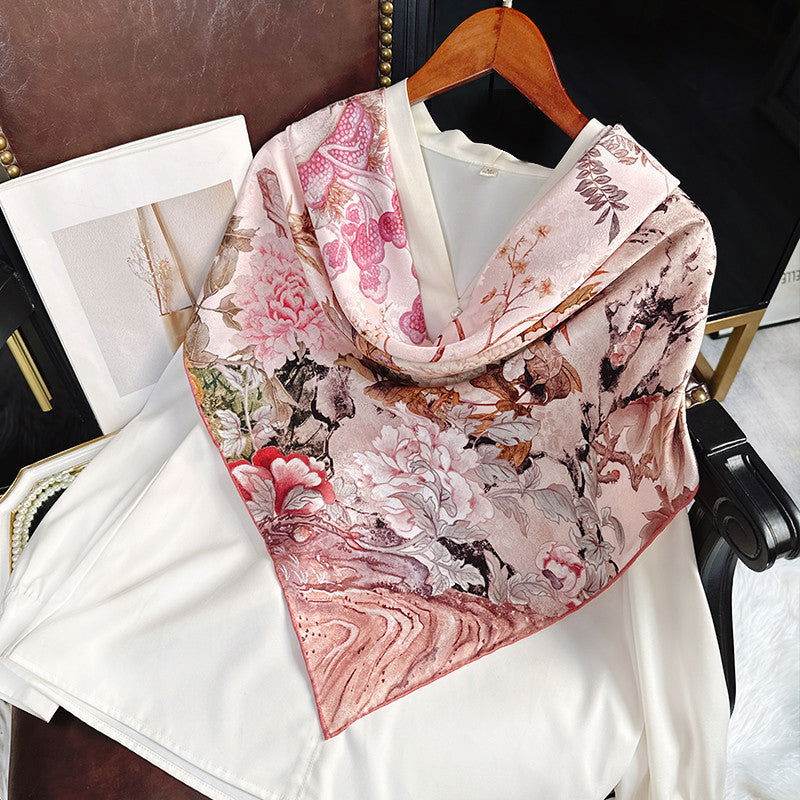 Mulberry Silk 14 Momme Square Scarf Radiant Floral 108x108 cm - SinoCultural -- CXFJ015