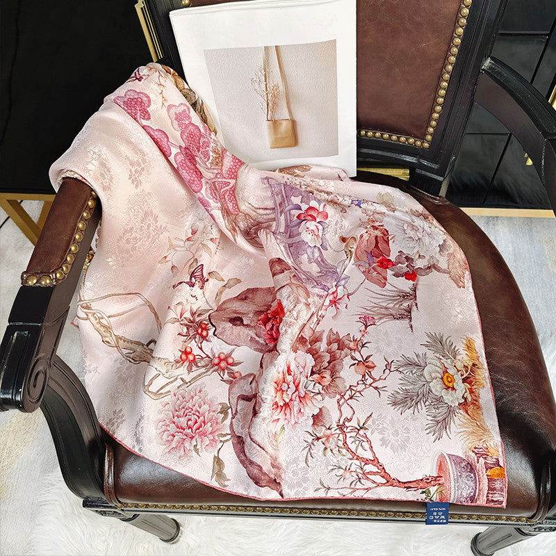Mulberry Silk 14 Momme Square Scarf Radiant Floral 108x108 cm - SinoCultural -- CXFJ015