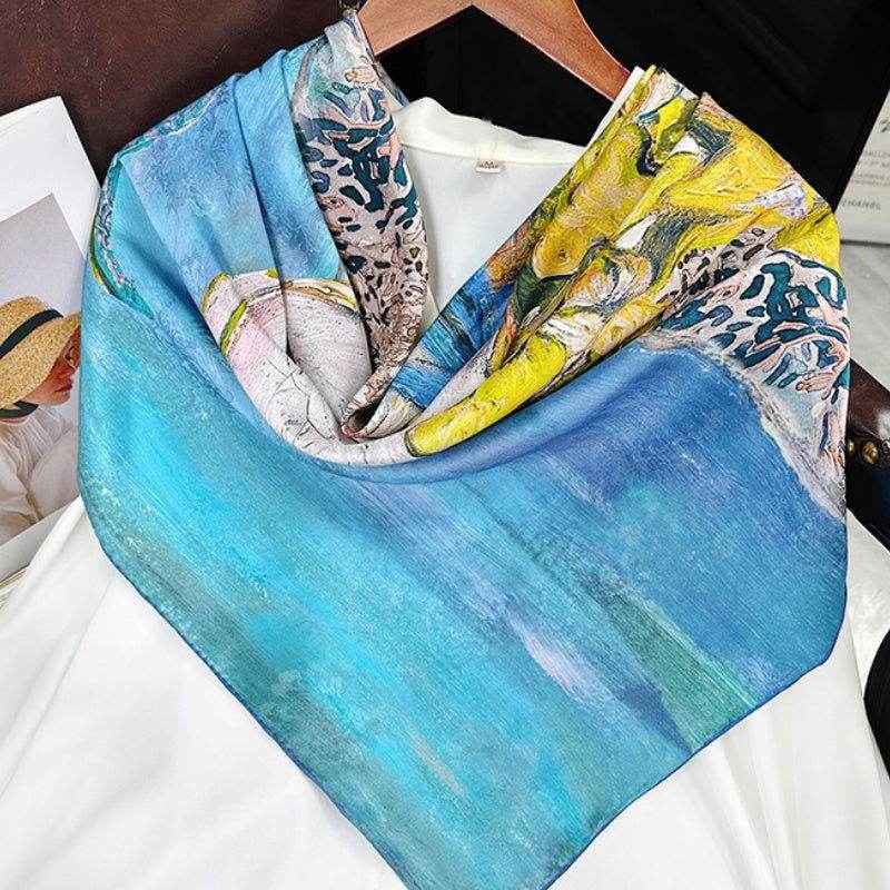 Mulberry Silk 14 Momme Square Scarf Iris Floral 108x108 cm - SinoCultural -- CXFJ016