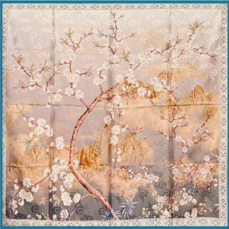 Mulberry Silk 14 Momme Square Scarf Plum Blossom 108x108 cm - SinoCultural -- CXFJ002